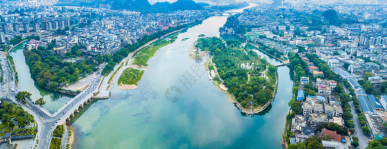 航拍漓江伏龙洲城市建设全景背景图片