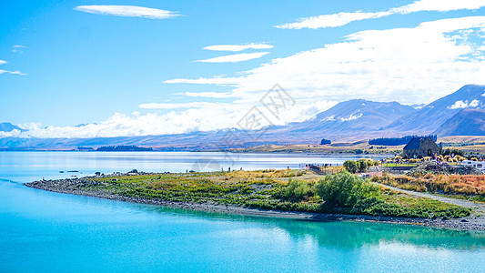 自然远景新西兰特卡波湖好牧羊人教堂远景背景