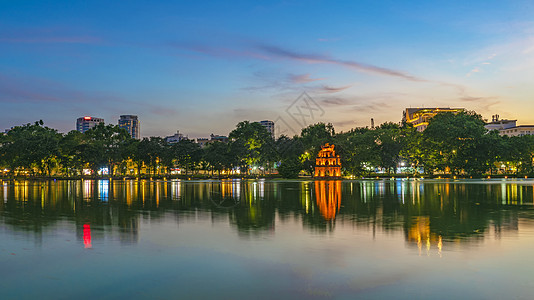 越南河内还剑湖夜景背景图片