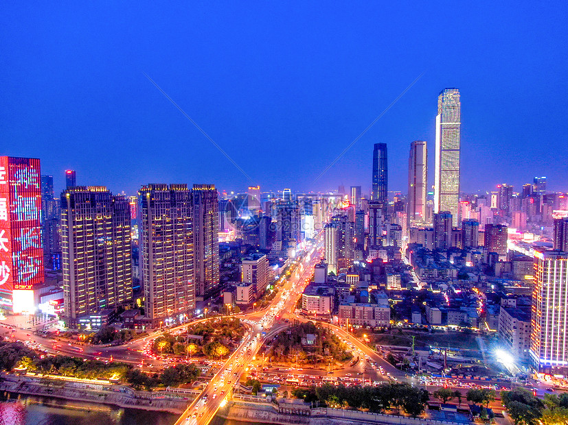 航拍长沙城市夜景