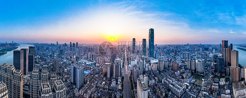 航拍长沙日出全景图