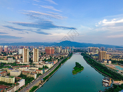 航拍湖南怀化城市晚霞背景