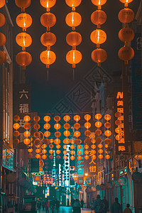 赛博朋克风广州购物街灯笼背景图片