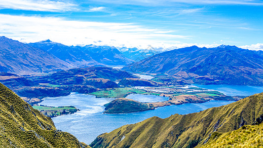 新西兰瓦纳卡新西兰罗伊峰山顶俯瞰风景背景