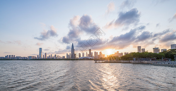 夕阳下深圳湾建筑群图片