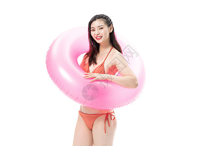 夏日泳装美女拿着游泳圈图片