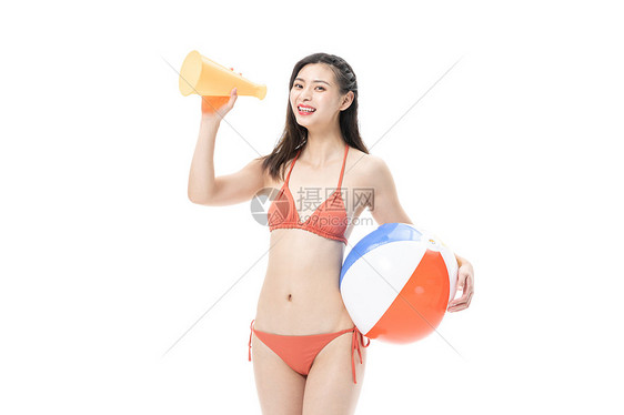 夏日泳装美女玩沙滩排球喇叭图片