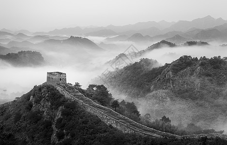 水墨风水墨长城黑白风光背景