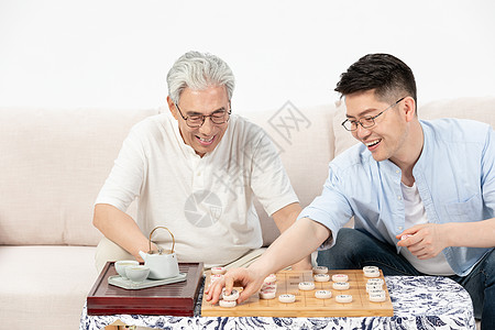 孝顺中老年父子下象棋背景