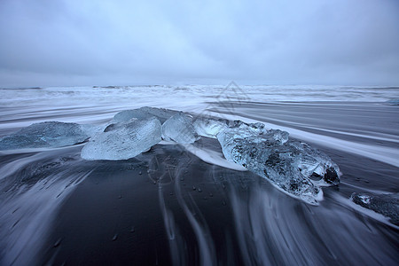 海浪纹理冰岛钻石黑沙滩迷人的自然美景背景