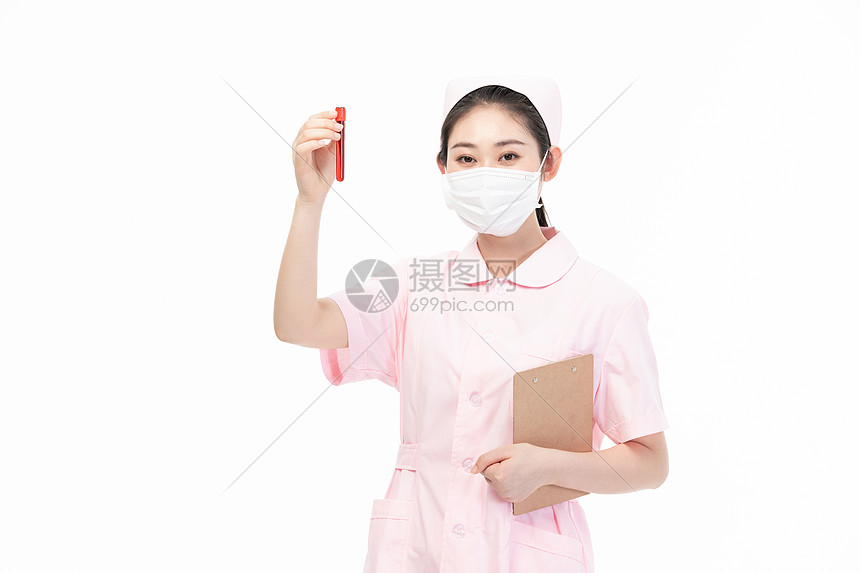 女性护士戴口罩拿试管图片
