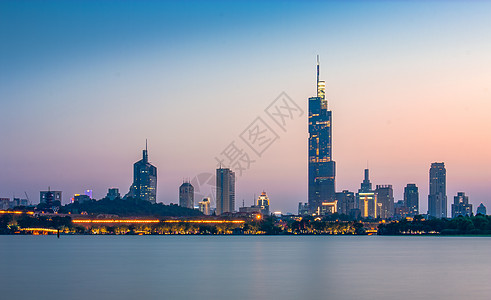 天津夜景城市现代建筑天际线夜景背景