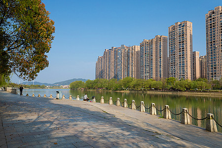 城市风光江景楼盘背景图片