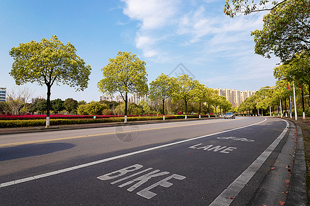 浏阳文庙夏季蓝天下的城市道路背景