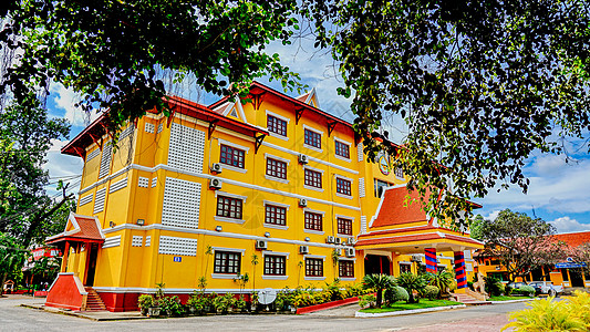 法式风格柬埔寨巴德望的殖民风格法式建筑背景