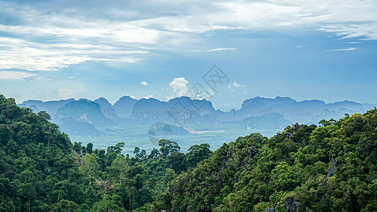 夏日风景在泰国甲米虎窟寺空中寺庙遥望的景色背景