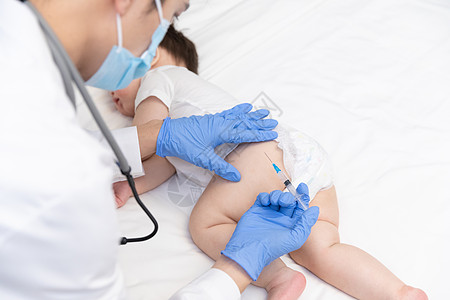 宝宝打疫苗医生给婴儿注射疫苗特写背景