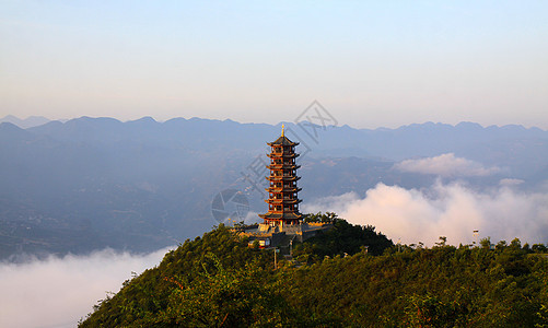 重庆奉节凤凰山古塔山中塔楼高清图片素材