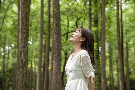 抖森青年女性森林散步背景