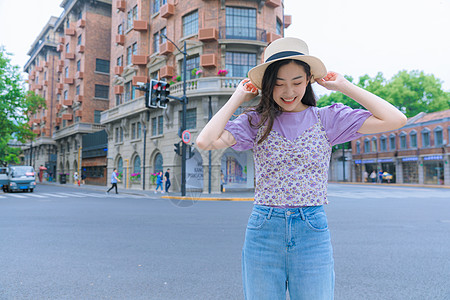 活力少女旅行街拍背景