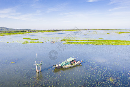 苏州太湖渔船航拍背景图片