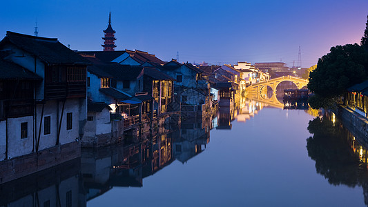 昆山南站昆山千灯古镇夜景背景