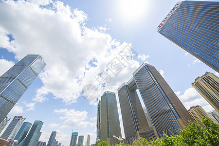 济南高新区蓝天白云下的济南奥体金融中心背景