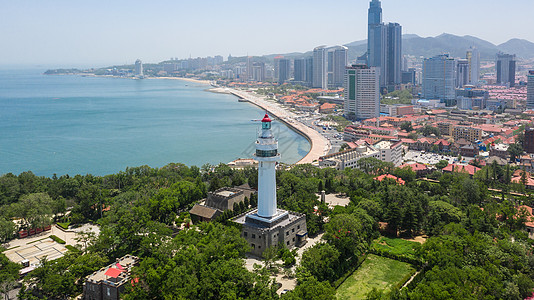 夏季海滩烟台山风光航拍背景