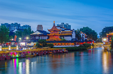 南京夜景夫子庙泮池夜景背景