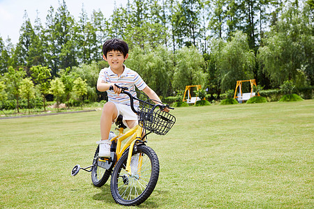男孩在单车运动小男孩草坪上骑单车背景