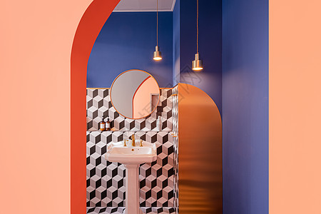 卫生间装修效果图室内设计粉蓝撞色风格卫生间背景