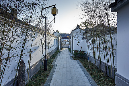 中式路灯山东中式别墅景观大院长廊背景