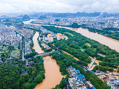 洪水舞台背景夏季南方暴雨洪涝灾害桂林漓江洪峰背景
