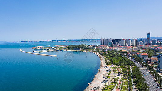 高楼大海威海城市海边背景