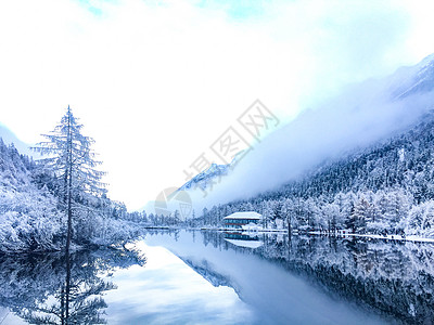 森林湖边倒影四川毕棚沟风光背景