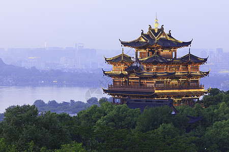 杭州夜景图杭州西湖城隍阁背景