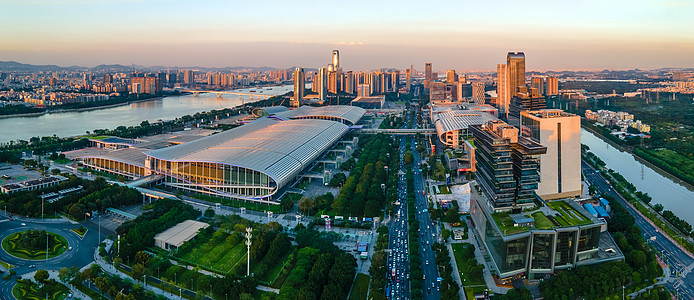 广州琶洲展馆全景航拍广州琶洲广州会展馆会展中心背景