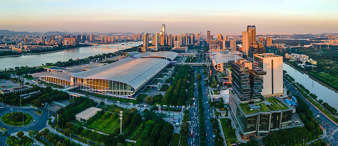 全景航拍广州琶洲广州会展馆会展中心背景图片