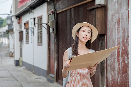 夏日美女古镇旅游高清图片