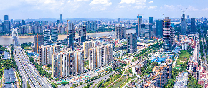 广州琶洲展馆航拍全景广州琶洲新建CBD城市建筑背景