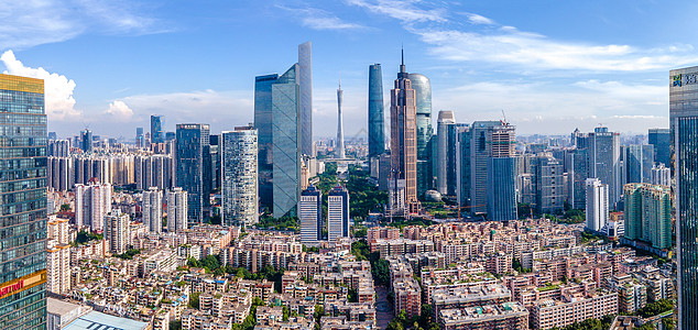 广州高楼航拍全景广州中轴CDB地标建筑物背景