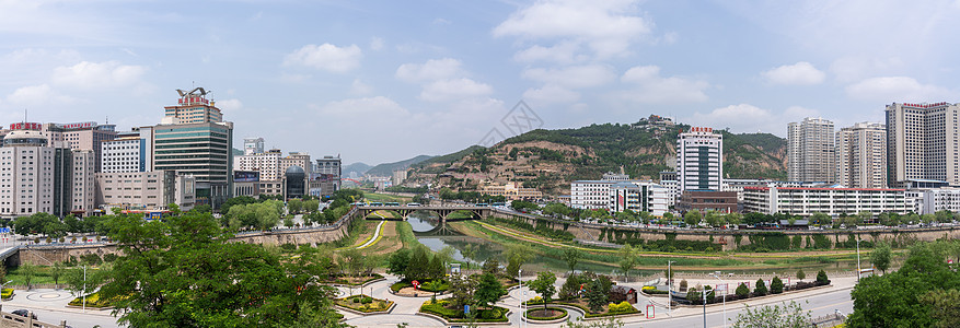 陕西省延安市老城区全景背景图片
