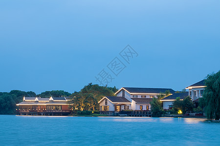 苏州老城苏州独墅湖湖景建筑夜景背景