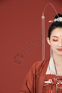 中国风汉服美女半张脸特写图片
