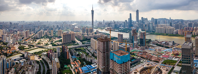 广州琶洲展馆航拍全景广州琶洲未来的CBD建筑群建筑工地背景