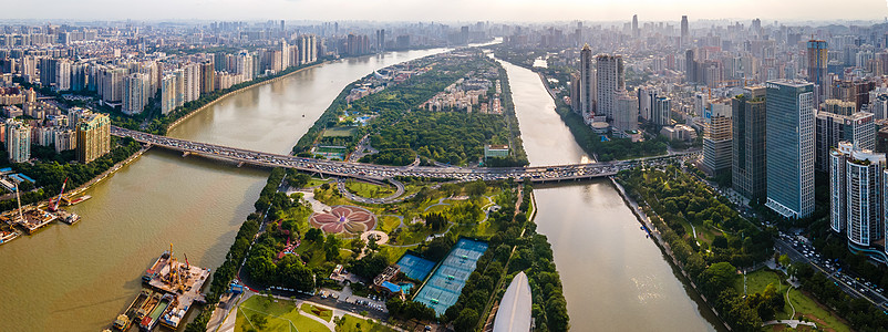 北上广深航拍广州二沙岛广州大桥城市交通全景车流背景