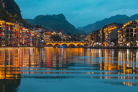 镇远古镇贵州镇远舞阳河夜景背景