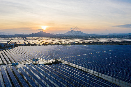 城市环保航拍漳浦发电厂太阳能面板背景