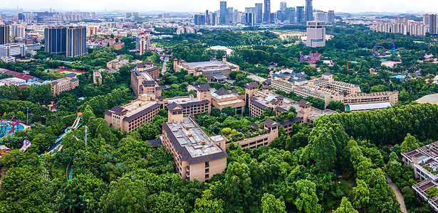 全景航拍广州长隆度假村度假酒店背景