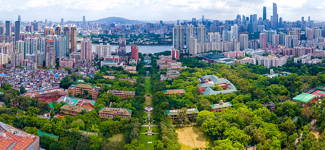 航拍全景中山大学南校区广州市背景